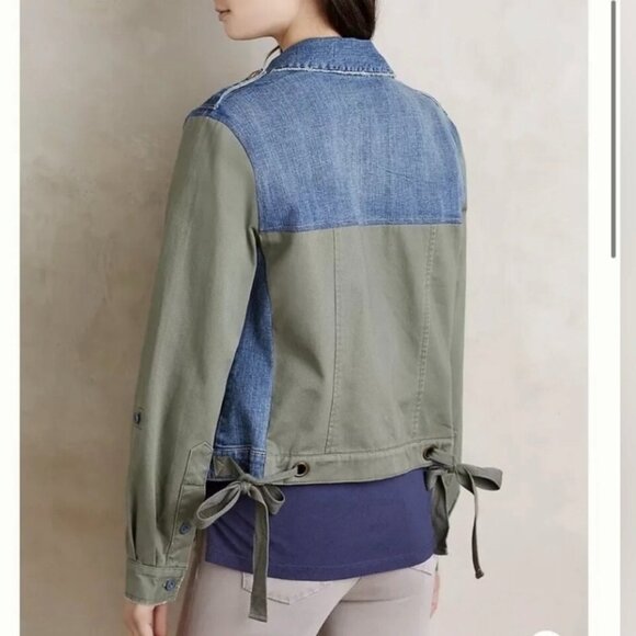 Anthropologie Pilcro & The Letterpress Denim Green Sleeve Back Jean Jacket Med - Picture 2 of 6